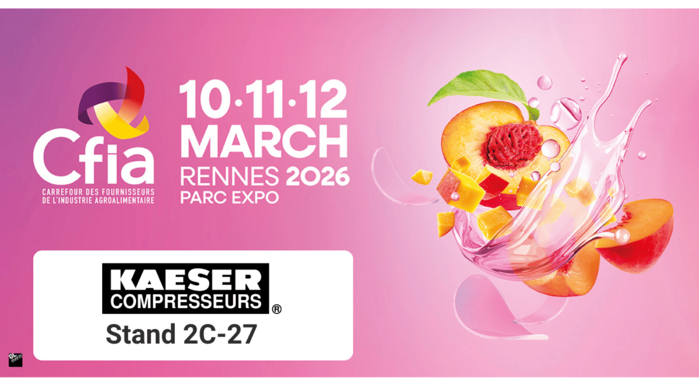 KAESER est participe au salon CFIA Rennes 2026 pour présenter nos solutions de compresseur d'air pour l'industrie agroalimentaire.