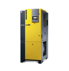 Station d'air comprimé tout-en-un AIRCENTER de KAESER, intégrant un compresseur rotatif à vis, un sécheur et un réservoir pour les espaces restreints.