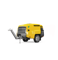 Compresseur thermique à vis MOBILAIR M 27 de KAESER, utilisé en extérieur pour le nettoyage et l'entretien des machines agricoles.