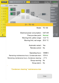Avertissement dans le PID visualisé sur le SIGMA AIR MANAGER 4.0