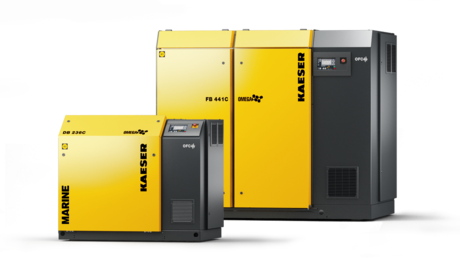 Compresseur à pistons rotatifs Kaeser pour les applications maritimes.